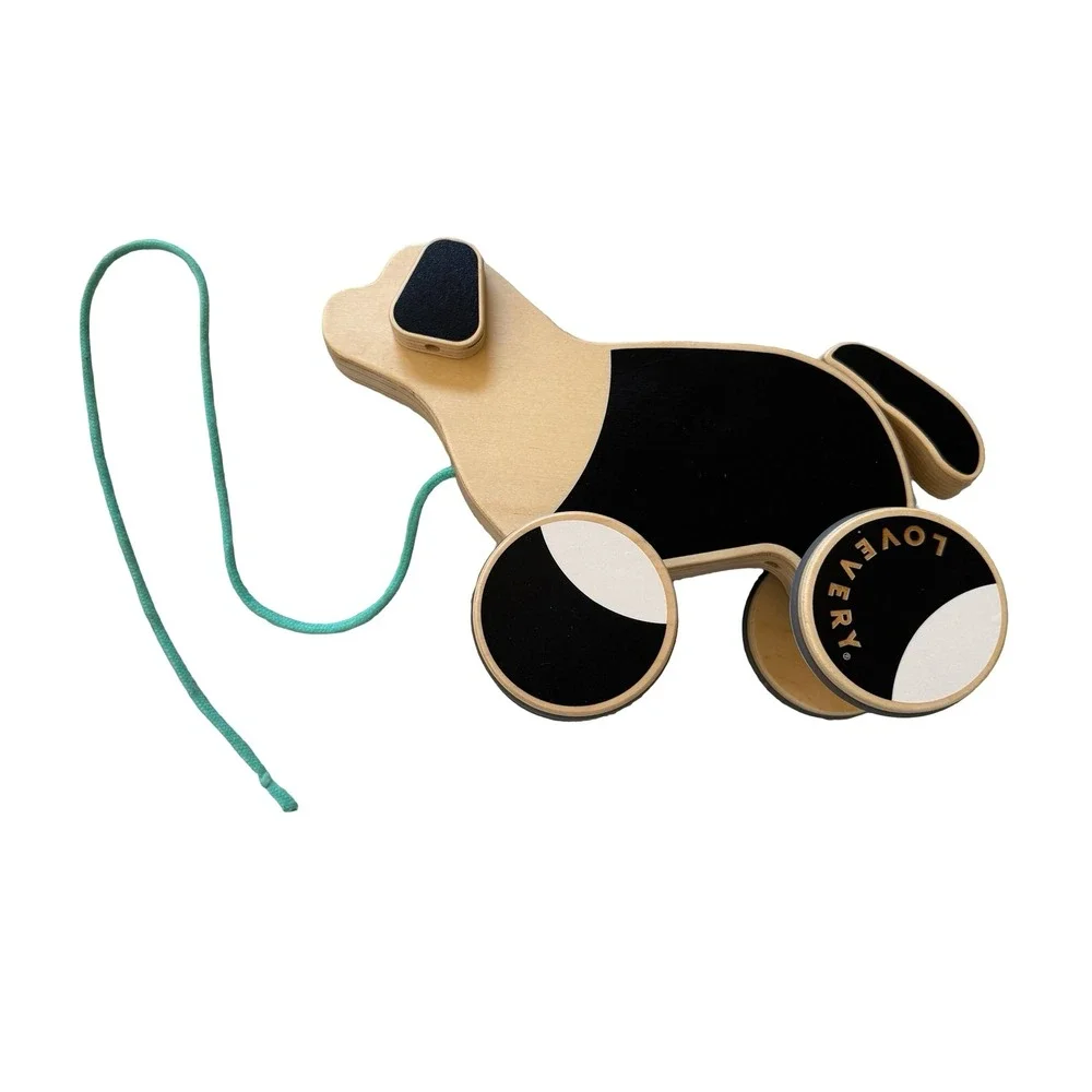 Lovevery Pull Toy Max the Dog Black Natural Wood Montessori Toddler